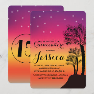 Tropische Zonsondergang Palmboom Quinceañera Sweet Kaart