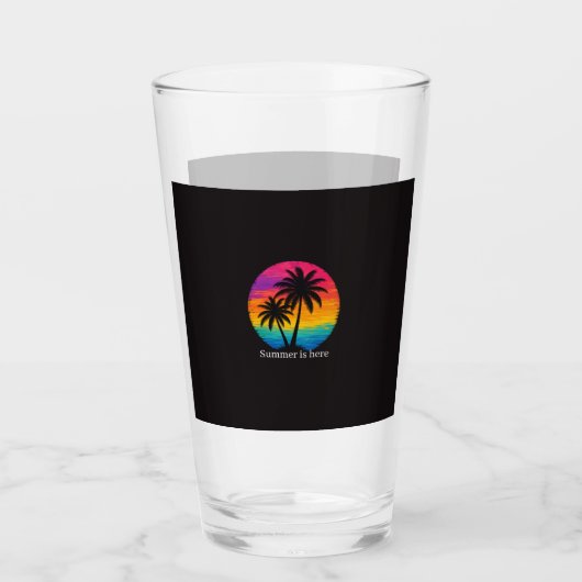 Tropische Zonsondergang Palmboom Retro Design Glas (Voorkant)