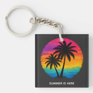 Tropische Zonsondergang Palmboom Retro Design Sleutelhanger