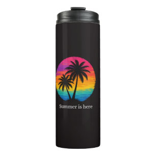 Tropische Zonsondergang Palmboom Retro Design Thermosbeker