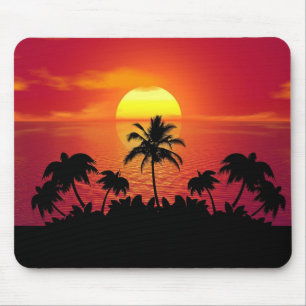 Tropische Zonsondergang Palmboom Silhouet Strand Muismat