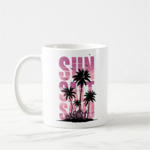 Tropische Zonsondergang Palmboom Strand Koffiemok