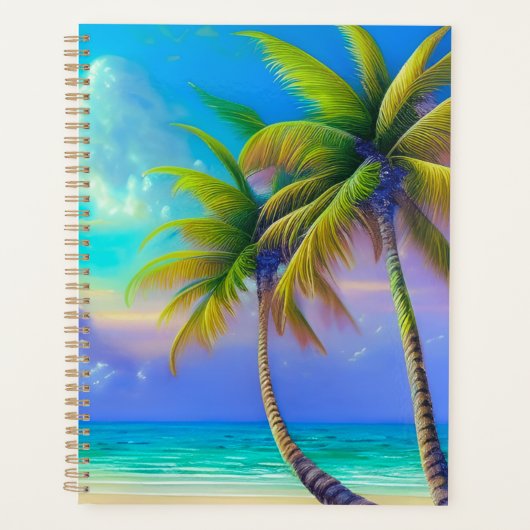 Tropische Zonsondergang Palmboom Strand Landschap Planner (Voorkant)