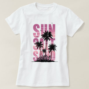 Tropische Zonsondergang Palmboom Strand T-shirt