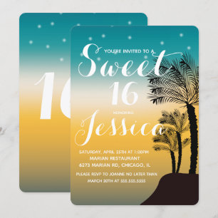 Tropische Zonsondergang Palmboom Tropisch Sweet 16 Kaart