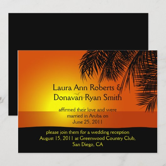 Tropische Zonsondergang Palmboom Trouw Uitnodiging (Voorkant / Achterkant)