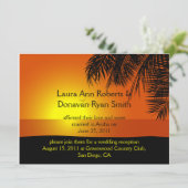 Tropische Zonsondergang Palmboom Trouw Uitnodiging (Staand voorkant)