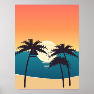Tropische Zonsondergang Palmen en Zeilboot Poster