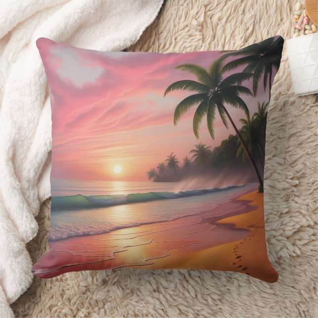 Tropische zonsondergang Paradise Beach Scene Kussen (Deken)