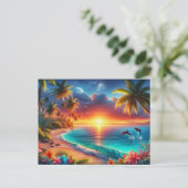 Tropische zonsondergang Paradise Painting Briefkaart (Staand voorkant)