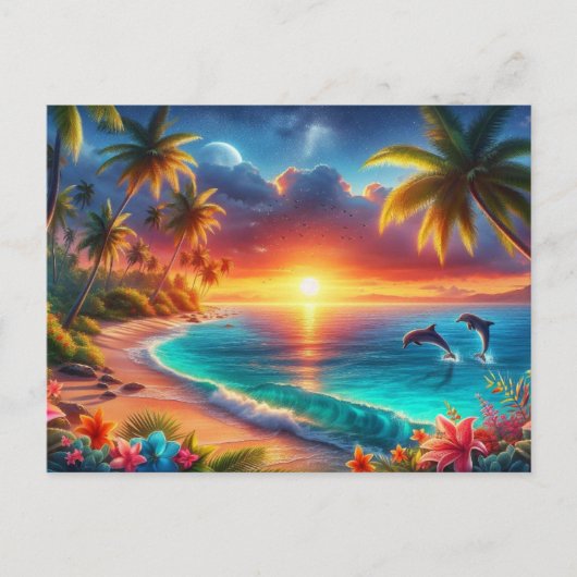 Tropische zonsondergang Paradise Painting Briefkaart (Voorkant)