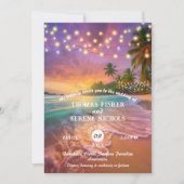 Tropische Zonsondergang QR Code Strand Bruiloft Kaart (Voorkant)