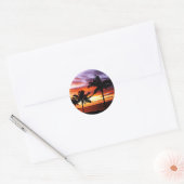 Tropische zonsondergang ronde sticker (Envelop)