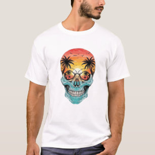 Tropische Zonsondergang Schedel   Strand Palmboom  T-shirt