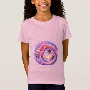 tropische zonsondergang, schelp kunst, parelmoer, t-shirt