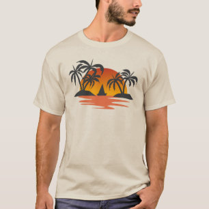 Tropische Zonsondergang Silhouet Palmboom Eiland T-shirt