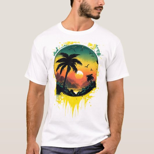 Tropische Zonsondergang Splash T-shirt (Voorkant)