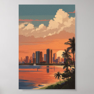 Tropische zonsondergang stadsbeeld - Palmbomen en Poster