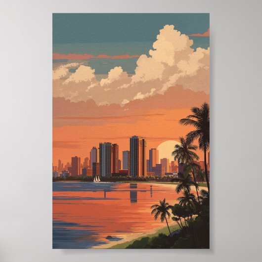 Tropische zonsondergang stadsbeeld - Palmbomen en  Poster (Voorkant)