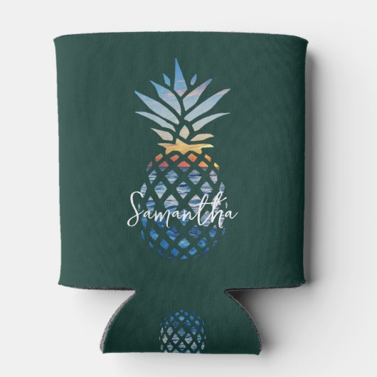 Tropische Zonsondergang Strand Ananas Persoonlijk Blikjeskoeler (Achterkant)