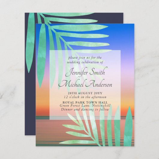 Tropische Zonsondergang Strand Bruiloft Uitnodigin (Voorkant / Achterkant)