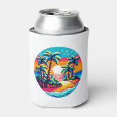 Tropische zonsondergang strand ontspannen Pixel Ar Blikjeskoeler (Blikje Voorkant)