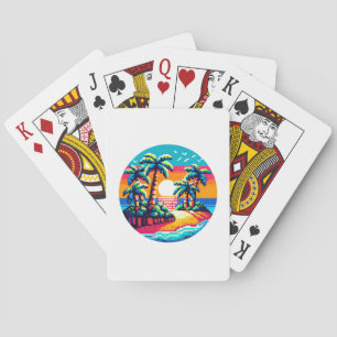 Tropische zonsondergang strand ontspannen Pixel Ar Pokerkaarten
