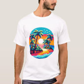 Tropische zonsondergang strand ontspannen Pixel Ar T-shirt (Voorkant)