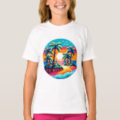 Tropische zonsondergang strand ontspannen Pixel Ar T-shirt (Voorkant)