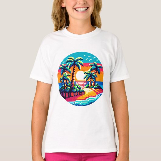 Tropische zonsondergang strand ontspannen Pixel Ar T-shirt (Voorkant)