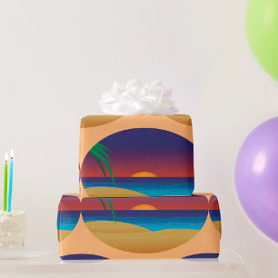 Tropische Zonsondergang Strand Palmbladeren Oceaan Cadeaupapier