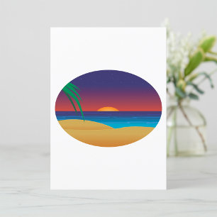 Tropische Zonsondergang Strand Palmbladeren Oceaan Kaart