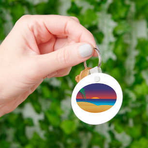 Tropische Zonsondergang Strand Palmbladeren Oceaan Sleutelhanger