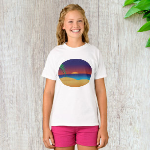 Tropische Zonsondergang Strand Palmbladeren Oceaan T-shirt