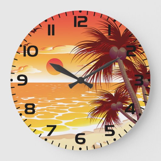 Tropische Zonsondergang Strand Palmboom Eiland Grote Klok (Voorkant)