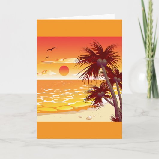 Tropische Zonsondergang Strand Palmboom Eiland Kaart (Voorkant)