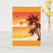 Tropische Zonsondergang Strand Palmboom Eiland Kaart (Gele Bloem)