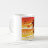Tropische Zonsondergang Strand Palmboom Eiland Koffiemok (Voorkant links)