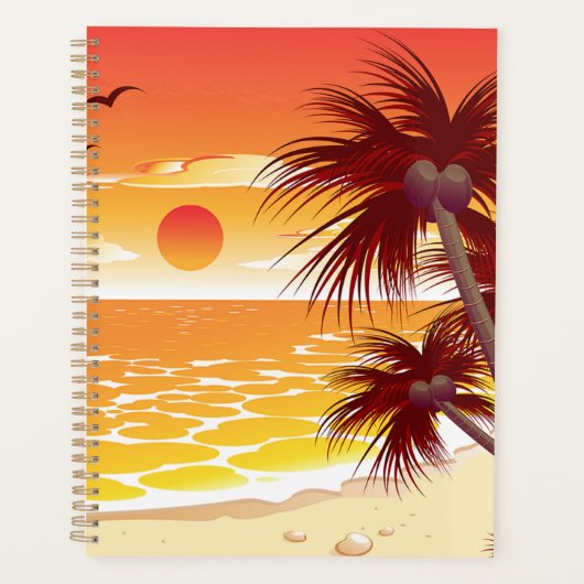 Tropische Zonsondergang Strand Palmboom Eiland Planner (Voorkant)