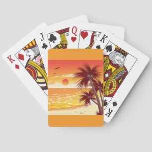 Tropische Zonsondergang Strand Palmboom Eiland Pokerkaarten