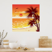 Tropische Zonsondergang Strand Palmboom Eiland Poster (Keuken)