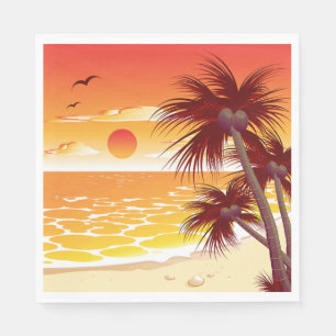 Tropische Zonsondergang Strand Palmboom Eiland Servet