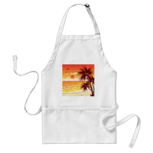 Tropische Zonsondergang Strand Palmboom Eiland Standaard Schort (Voorkant)