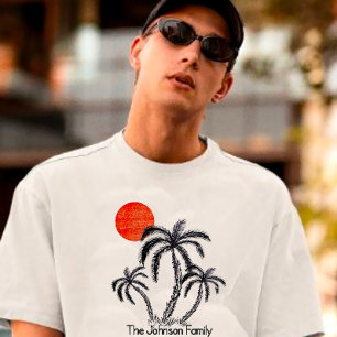 Tropische Zonsondergang Strand Palmboom Familie Va T-shirt