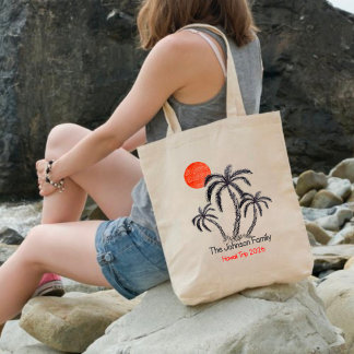 Tropische Zonsondergang Strand Palmboom Familie Va Tote Bag