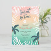 Tropische zonsondergang strand palmboom Sweet 16 Kaart (Staand voorkant)