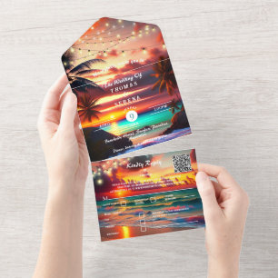Tropische Zonsondergang Strand QR Code Oceaan All In One Uitnodiging