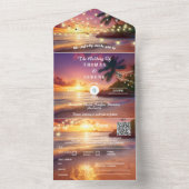 Tropische Zonsondergang Strand QR Code Oceaan All In One Uitnodiging (Binnen)