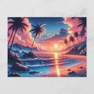 Tropische zonsondergang strand schilderij briefkaart