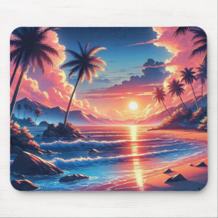 Tropische zonsondergang strand schilderij muismat
